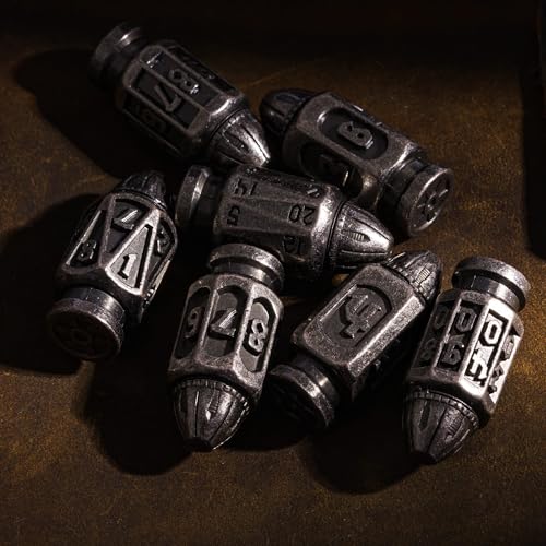 UDIXI Metal DND Bullet Dice Set, 7PCS D&D Bullet Polyhedral Dice Set Nickel | Cool Design, Magazines Container and PU Leather Bag, for Dungeons and Dragons Role Playing Games and Tabletop Games RPG - color: Silver