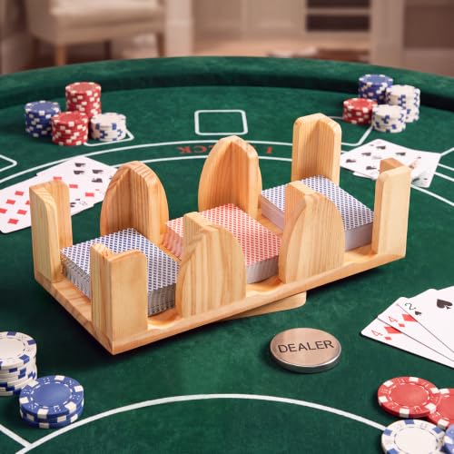 Kathfly Upgraded 9 Decks Wood Playing Card Holder 360° Rotating, Canasta Card Holder Tray Organizes, Poker, Games, Smooth Rotate Design & Easy Access, Balance & Stability(Wood Color) - style: 9 Decks