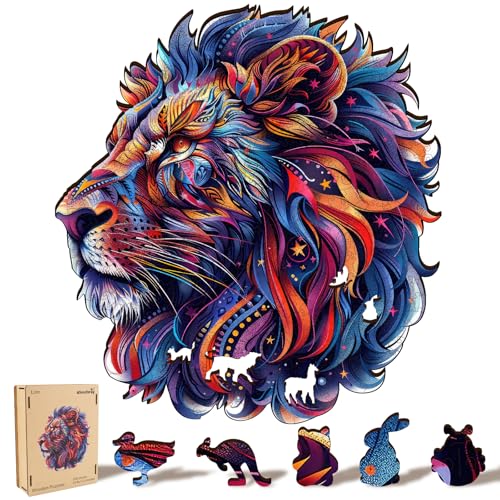Qiuenisray 500 Pieces Wooden Puzzles for Adults, Lion Jigsaw Puzzles | Wood Challenging Puzzle, FSC Certified Wall Decor, Royal Unique Shape Animal Adult Puzzle, Gift for Family Game 15.5x16.7 in - color: Lion, size: 500pcs
