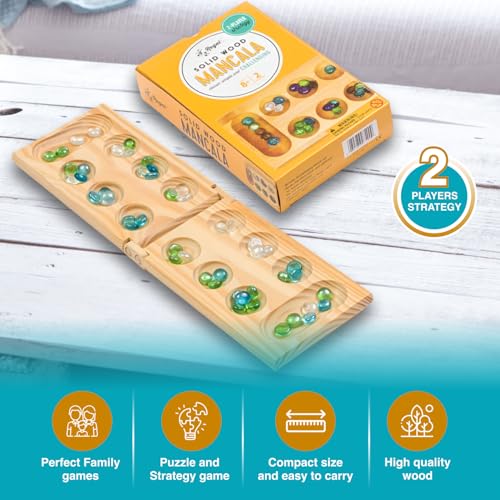 Regal Games Mancala Board Game - Fun Classic Table Game with Wooden Board for Adults & Kids - 48 Glass Mancala Beads & 2 Player Games - Ideal for Family Game Night, Travel (Ages 8+)
