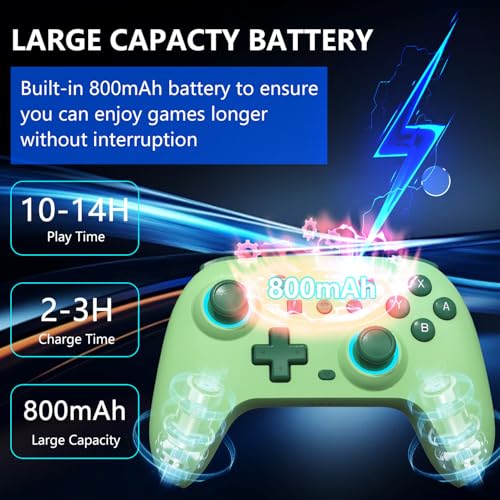 SZYUYU Switch Controller for Switch 2,Switch Pro Controller for Switch/OLED/Lite/PC with 7 Colors LED Light/3-level TURBO Adjustable,4-Speed Dual Vibration/Hall Effect Sticks/Wake Up/Gyro Axis Motion - color: Green