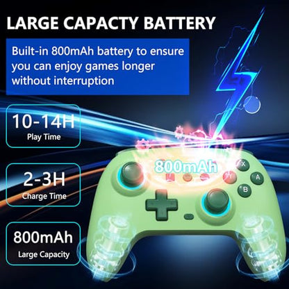 SZYUYU Switch Controller for Switch 2,Switch Pro Controller for Switch/OLED/Lite/PC with 7 Colors LED Light/3-level TURBO Adjustable,4-Speed Dual Vibration/Hall Effect Sticks/Wake Up/Gyro Axis Motion - color: Green
