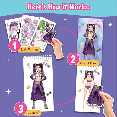Kpop Sticker Book – Girls Fashion Design Activity for Kids | Dress up K-Pop singers with stickers and style guides; creative performance fashion fun for girls ages 5 and up. - color: Sticker Dress Up - Kpop