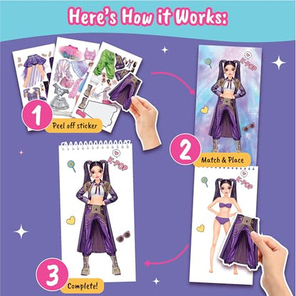 Kpop Sticker Book – Girls Fashion Design Activity for Kids | Dress up K-Pop singers with stickers and style guides; creative performance fashion fun for girls ages 5 and up. - color: Sticker Dress Up - Kpop