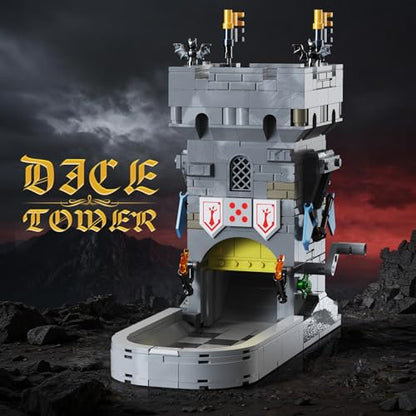 Dice Tower Castle Building Set, Creative Tabletop Games Toy with 7-Die Polyhedral Dice for DND Pathfinder, Suitable for Gamers and Enthusiasts