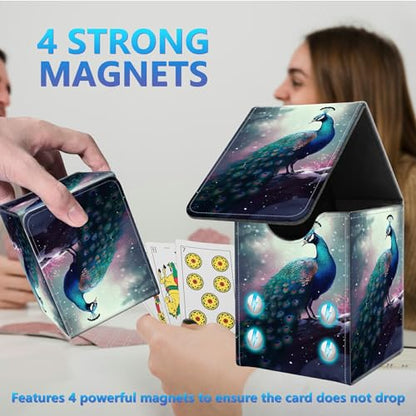 Card Deck Box for Trading Cards,MTG Commander Deck Box Fits 100+ Single Sleeved Cards,Leather Magnetic Card Storage Box for YuGiOh TCG CCG Cards,Peacock - color: Peacock