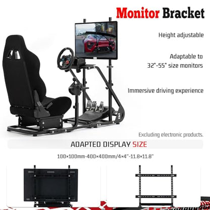 Supllueer Racing Simulator Cockpit with TV Mount and Gaming Seat Fit for Logitech GPRO G920 G923, for Thrustmaster T128 T300, Sim Driving Stand Without Steering Wheel/Pedal/Shifter/TV
