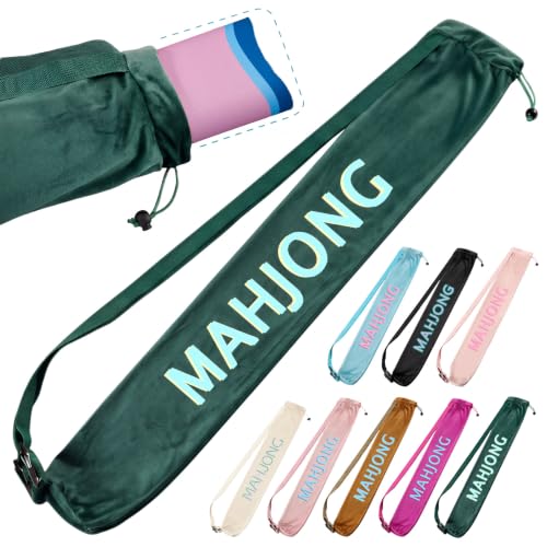 35 Inch Long Velvet Mahjong Mat Bag Cute Double Strapped Drawstring Mahjong Mat Holder Lightweight Carrying Bag for Board Games Outdoor Travel Storage-Mat Not Include(Green,1 Pc) - color: Green