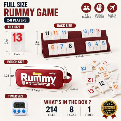 Smilejoy Rummy Cube 8 Players Edition, Full Size Travel Rummy Game Set with Travel Portable Canvas Bag,Classic Board Game for Adults and Kids |214 Tiles | 8 Playing Racks |1 Timing | (6-8 Player) - style: Large (6-8 player)