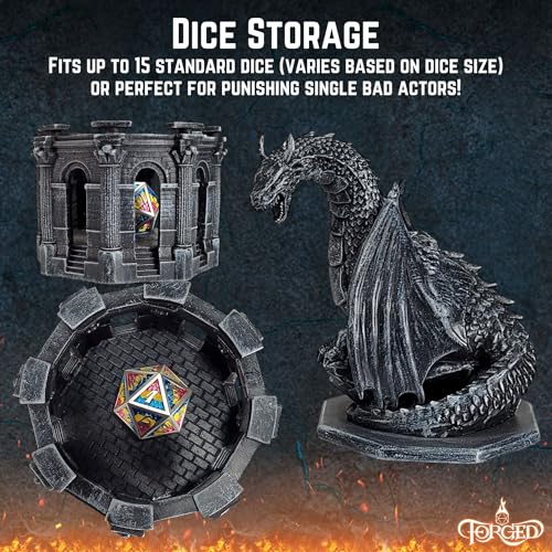 Forged Dice Co. Dragon Dice Jail - D&D Dice Holder and Storage Box with Removable Collectors Dragon Miniature - Fits Up to 2 Standard Polyhedral RPG Sets - Black - color: Black Dragon Dice Jail