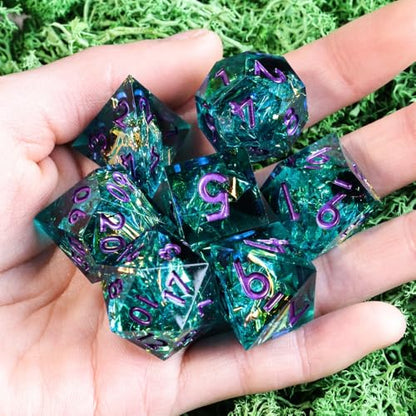 DND Resin Sharp Edge Polyhedral Dice Set,for Dungeons and Dragons RPG MTG Table Games,7 Pcs Handmade Dice Set - color: Fae's Tear