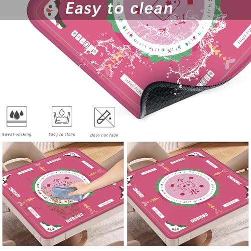 2F22E Mahjong Table Mat for American Mahjong, Neoprene Non-Slip Noise Reduction Mat with Printed Rules, 32.4 x 32.4 Inch Pink Table Cover for Poker, Cards & Board Games - color: Pink