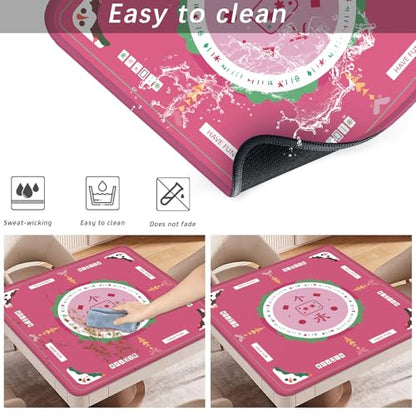 2F22E Mahjong Table Mat for American Mahjong, Neoprene Non-Slip Noise Reduction Mat with Printed Rules, 32.4 x 32.4 Inch Pink Table Cover for Poker, Cards & Board Games - color: Pink