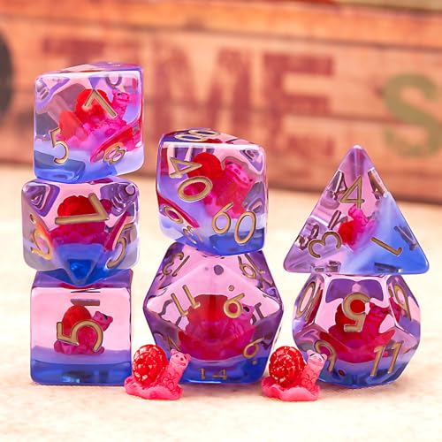 DND Resin Snail Dice Set, Red D&D Polyhedral Dice for Dungeons and Dragons RPG, MTG Role Playing Games D and D Dice 7pc D20 D12 D10 D8 D6 D4 - color: Red Snail