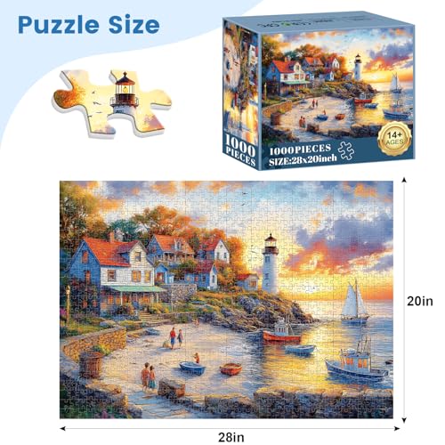 1000 Pieces Puzzles for Adults, Fall Seaside Puzzle, Fishing Village Jigsaw Puzzles 1000 Pieces, Creative Play Holiday Party Gifts Artwork Wall Home Decor, Funny Puzzle for Adults, 28×20 in - style: Fishing Village