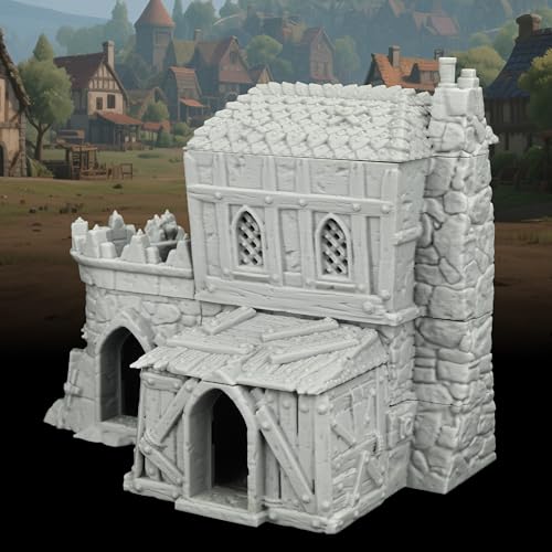 AUSPDICE Stone and Timber Dwelling RPG Terrain, 25mm Medieval Scenery | 1:64 Unpainted 3D Printed Medieval Village Fantasy Building, DND Terrain for Dungeons and Dragons, TTRPG Map Props-AF1124D - color: Af1124d Medieval Village D