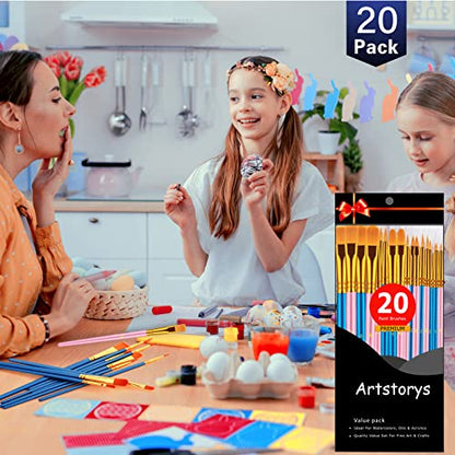 Paint Brushes Set, 20 Pcs Paint Brushes for Acrylic Painting, Oil Watercolor Acrylic Paint Brush, Artist Paintbrushes for Body Face Rock Canvas, Adult Drawing Arts Crafts Supplies, Blue+Pink - color: Blue,pink