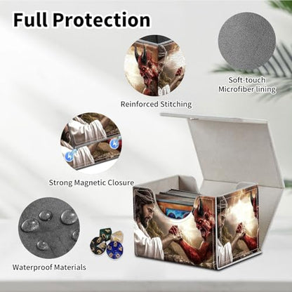 Stylish MTG Deck Box for 110+ Cards, Magnetic Commander Deck Case with Bonus Game Card Pouch, Durable Storage for TCG and Sleeved Magic Cards, Jesus And Devil - color: Jesus And Devil