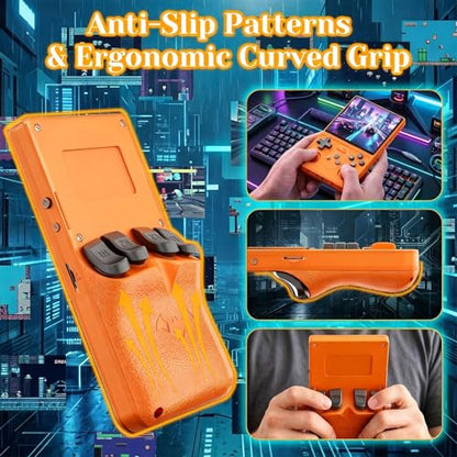 Retro Handheld Game Console, 4.0 Inch Screen, Portable Hand Held Open Source Linux System, 4000mAh Battery Retro Gaming Console (Orange) - style: Orange 64G