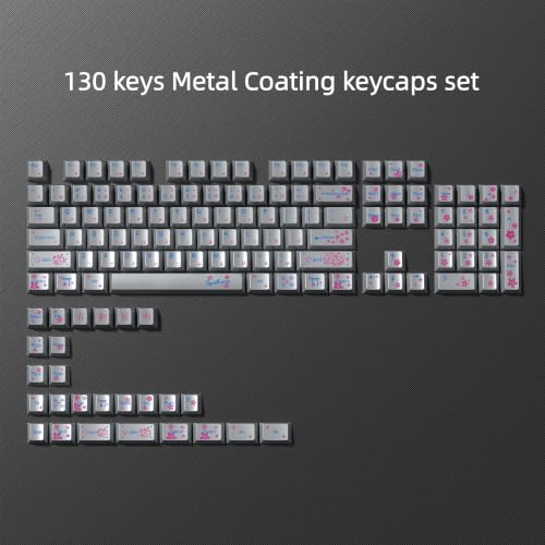 dagaladoo PBT keycaps Set,Cherry Profile Keyboard keycaps,Metal Coating | Retro key caps,Custom keycaps for 60% 65% 75% 100% Cherry-MX switch Mechanical Keyboard,Silver,130keys - color: Silver Metal Coating