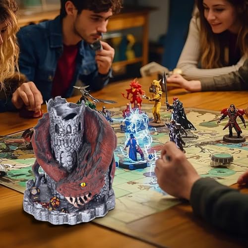 WodGod Red Dragon Castle Dice Tower（with 7Pcs Polyhedral Dice）,for Tabletop Games, D&D and RPG Games,Dungeons and Dragons,DND Dice Tower,Perfect Table Decoration & Party Surprise Gifts