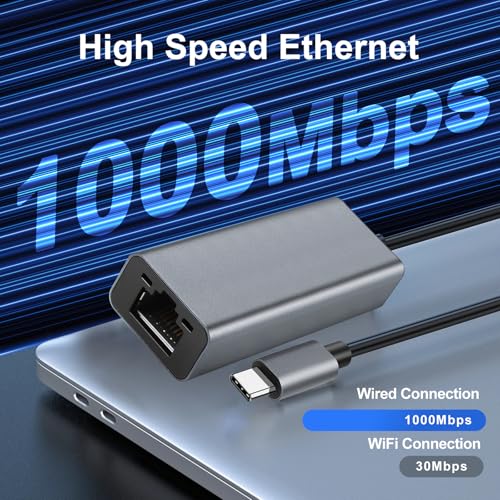USB C to Ethernet Adapter, Portable 1-Gigabit Network Hub, 10/100/1000 Mbps, USB 3.0 to RJ45 Internet Adapter Compatible with Laptop, MacBook PC with Windows, XP, Mac/Linux (Type C to Gigabit)