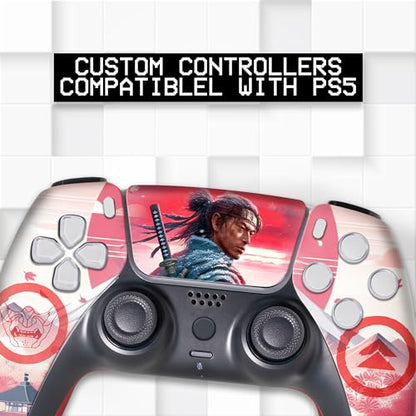 Ghost of Tshushiima Custom PS-5 Controller Wireless compatible with Play-Station 5 Console by BCB Controllers | Proudly Customized in USA with Permanent HYDRO-DIP Print(NOT JUST A SKIN)(MODDED) - color: Ghost of Tshushiima, size: Modded - Front & Back Pri