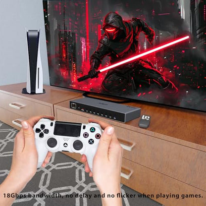KAGO 8-Port 4K@60Hz HDMI Switcher Box with IR Remote | 8-In 1-Out HDMI Switch,HDR10 & Dolby Vision, 18Gbps HDCP 2.2 Pass-Through, 3D Audio, Aluminum Shell - size: 8x1