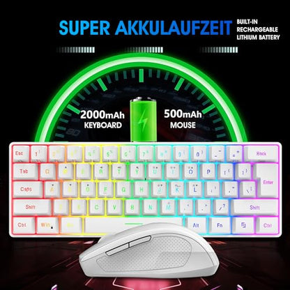 Snpurdiri 2.4G 60% Wireless Gaming Keyboard and Mouse Combo (White) | Include Small Wireless Gaming Keyboard, Ergonomic Design Mini Wireless Mouse - color: White Combo