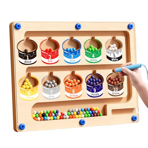 Magnetic Color and Number Maze - Montessori Puzzle Board for Toddlers Ages 3-5, Sorting & Counting Matching Games, Fine Motor Skills Toy , Wooden Preschool Learning Activities for Kids, birthday Gifts