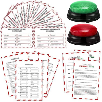 Christmas Bible Friendly Feud Game with 2 Answer Buzzers, Religious Card Board Game Night Church Group Fun Trivia Quiz for Xmas Holiday Party Office Class Team Building - style: Christmas