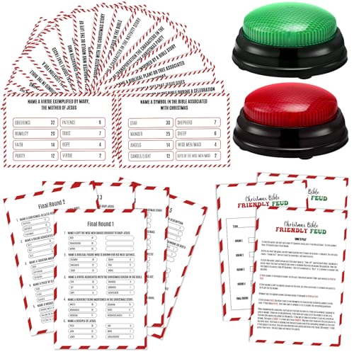 Christmas Bible Friendly Feud Game with 2 Answer Buzzers, Religious Card Board Game Night Church Group Fun Trivia Quiz for Xmas Holiday Party Office Class Team Building - style: Christmas