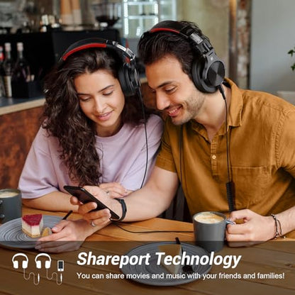 OneOdio A70 Bluetooth Over Ear Headphones, Wireless Headphones w/ 72H Playtime, Hi-Res, 3.5mm/6.35mm Wired Audio Jack for Studio Monitor & Mixing DJ Guitar AMP, Computer Laptop PC Tablet - Red - color: Red