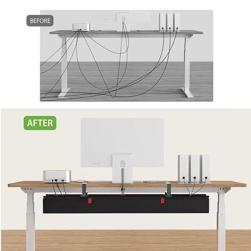 No Drill Under Desk Cable Management Tray, 90cm Cord Organizer for Table, Clamp/Screw Mount Desk Cable Management