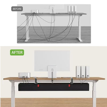 No Drill Under Desk Cable Management Tray, 90cm Cord Organizer for Table, Clamp/Screw Mount Desk Cable Management