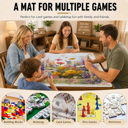 Mahjong Mat–31.5 x 31.5 Bright Wildflower American Mahjong Table Mat, Non Slip Noise Mahjong Gaming Table Cover for Mahjong, Poker, Card, Board Tile Games - color: Bright Wildflower