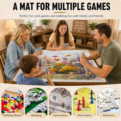 Mahjong Mat–31.5 x 31.5 Bright Wildflower American Mahjong Table Mat, Non Slip Noise Mahjong Gaming Table Cover for Mahjong, Poker, Card, Board Tile Games - color: Bright Wildflower
