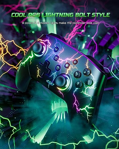 VOYEE Switch Controllers for Switch/Lite/OLED/PC, Pro Controller | Wireless, Programmable, RGB Lightning LED, 10-15H Runtime, One-key Pairing, Turbo, Vibration, 6-Axis Motion Control, Wake-up - color: Black