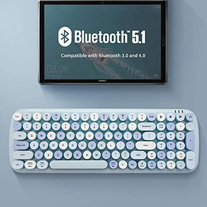 MOFII Bluetooth Wireless Keyboard for iPad, Laptop, PC, Mac, Smartphone, Connect 3 Bluetooth Devices, Cute Colorful Round Keys Retro Aesthetic Keyboard - Blue - color: mixed blue