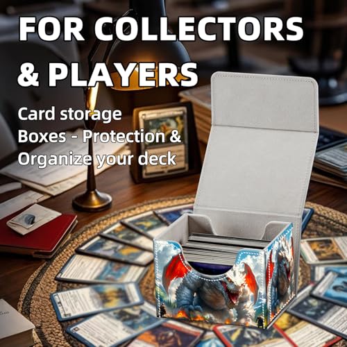 Trading Card Storage Box, Holds 100+ for MTG Cards, PU Leather with Magnetic Closure, Giant White Dragon Mountain Battle Durable Deck Box for Magic the Gathering, Trading Card Games - color: Giant White Dragon Mountain Battle