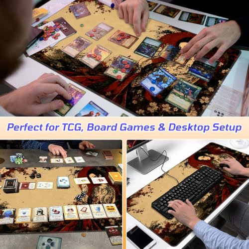 Kitsune Mask Woman MTG Playmat, Card Game Play Mat with Stitched Edges, Smooth Surface Board Game Trading Card Mat, Non-Slip Rubber Base Large Gaming Mouse Pad 24 x 14 Inch - color: Kitsune Mask Woman