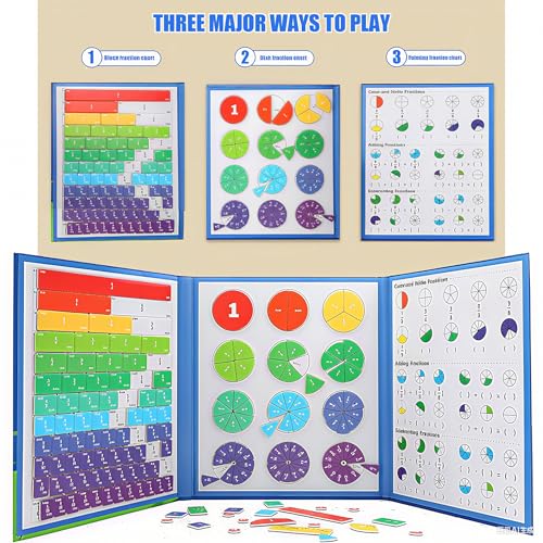 Magnetic Fraction Playook for Kids with 152 Pcs Fractions Magnets Tiles and Disc Set, Math Demonstration Book Learning Toys Fraction Manipulatives for Toddlers
