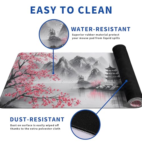 Retro Cherry Blossom Mouse Pad Abstract Big Mouse Pad 31.5x11.8 Inch Retro Texture Non-Slip Rubber Base Large Mousepad Stitched Edges Keyboard Mouse Mat Desk Pad for Office and Home - color: Retro Cherry Blossom