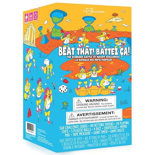 Gutter Games Beat That! Family Game Night Set - 160 Wacky Skill Challenges - Fun Party Activities for Kids and Adults - Interactive Group Game for Birthdays, Holidays, and Gatherings - style: Beat That! Core Game