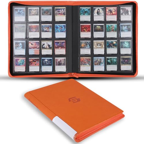 Snekdy premium 1024-pocket trading card binder, Card Albums 16 pockets, waterproof PU-leather Cover album with side loading, holds gaming, baseball (Orange) - color: Orange