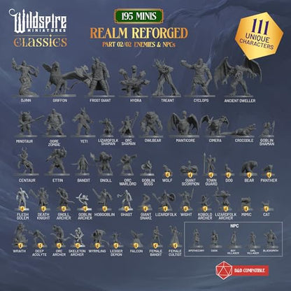 The Realm Set - Grey Version - 195 minis - Heroes, Monsters, NPC for DND Miniatures Bulk I 28mm Dungeon Dragons D&D Miniatures I DND Minis D&D Figures I Pathfinder, Realm Reforged