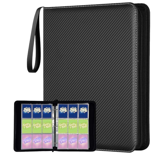 9 Pocket Trading Card Binder, Holds 1080 Cards with 60 Removable Double-Sided Sleeves, Premium Zipper Top Loader Card Collection Album, PU Card Folder Holder for MTG, TCG, Baseball, Sports Cards - color: Black