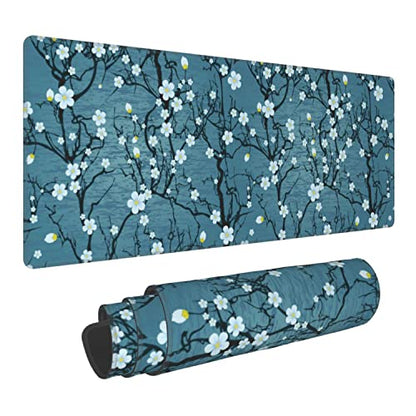 Japanese Cherry Blossom Extended Gaming Mouse Pad Large Desk Mat with Non-Slip Rubber Base and Stitched Edges,Keyboard Mouse Mat Desk Pad for Work,Game,Office,Home 35.4 * 15.7 Inch - color: Japanese Cherry Blossom