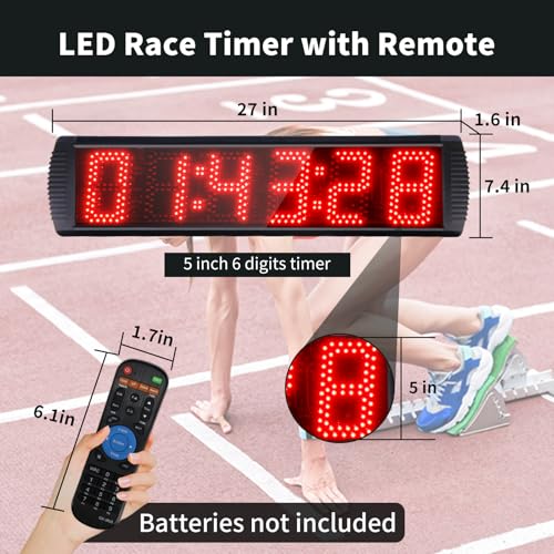 Portable 5 inch High 6 Digits LED Race Clock with for Running Events, Countdown/up Digital Race Timer, 12/24-Hour Clock,LED Stopwatch by Remote Control - style: Remote&APP Control