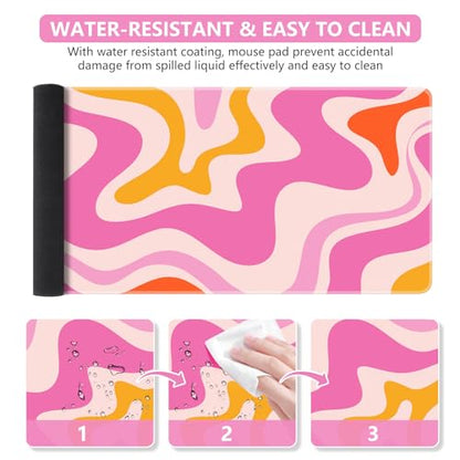 iCasso Large Mouse Pad (35.4x15.7 in), Keyboard Mouse Mat Desk Pad for Work | Desk Mat Gaming Mousepad with Stitched Edges, Game, Office, Home-Pink Topographic - color: Pink Topographic